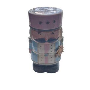 Hand-Painted Christmas Nutcracker Toy Soldier Ceramic Cookie Jar In Pink & Blue